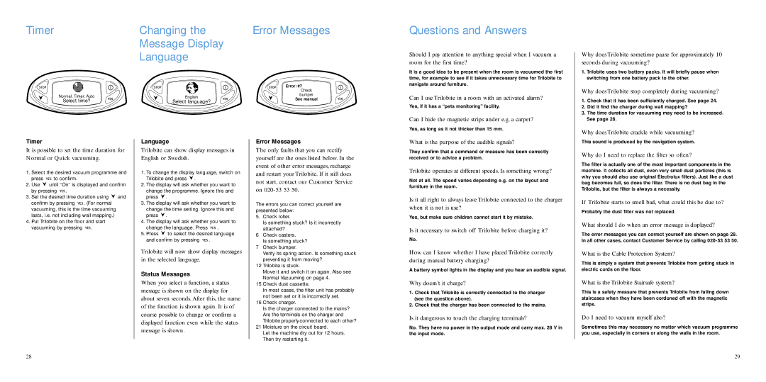 Electrolux 8228226-02 manual Timer Changing Error Messages Message Display Language, Questions and Answers 