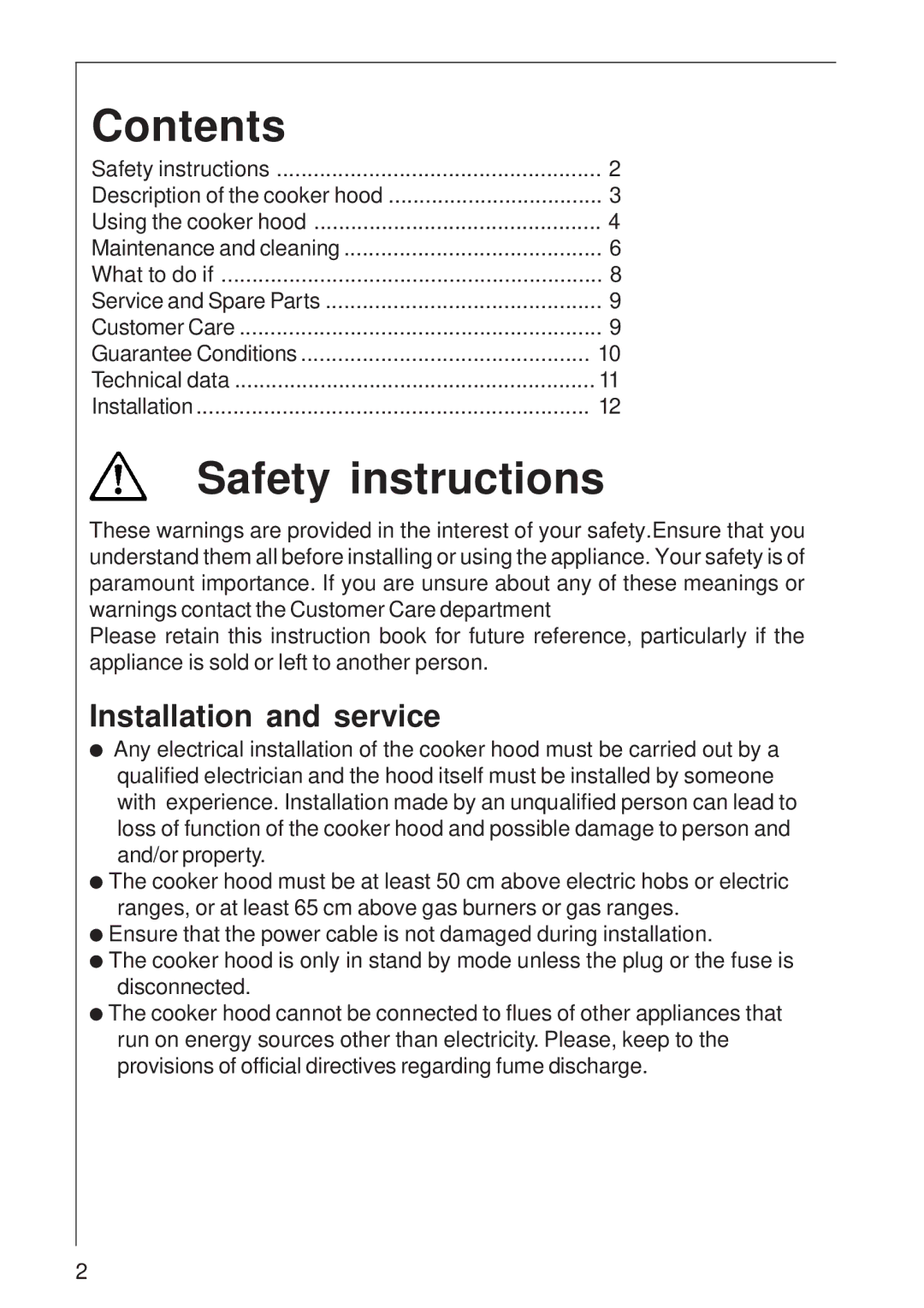 Electrolux 8490 D installation instructions Contents 