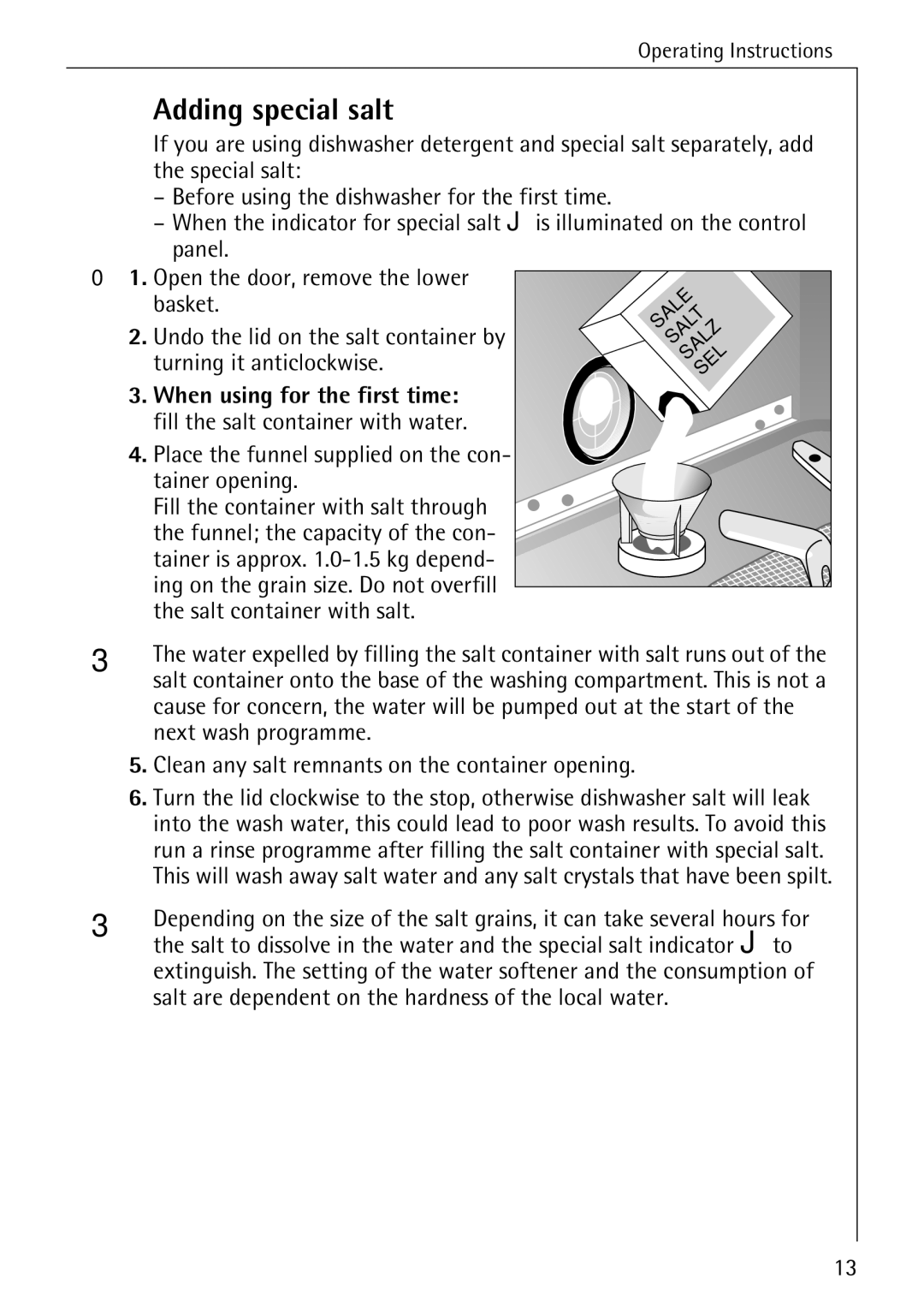 Electrolux 85050 VI manual Adding special salt 