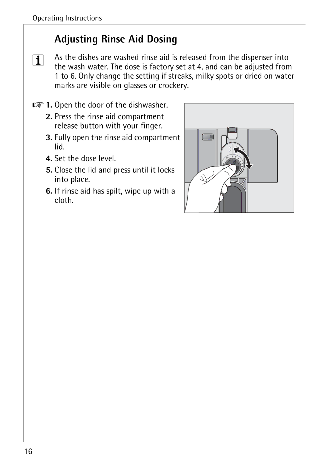 Electrolux 85050 VI manual Adjusting Rinse Aid Dosing 