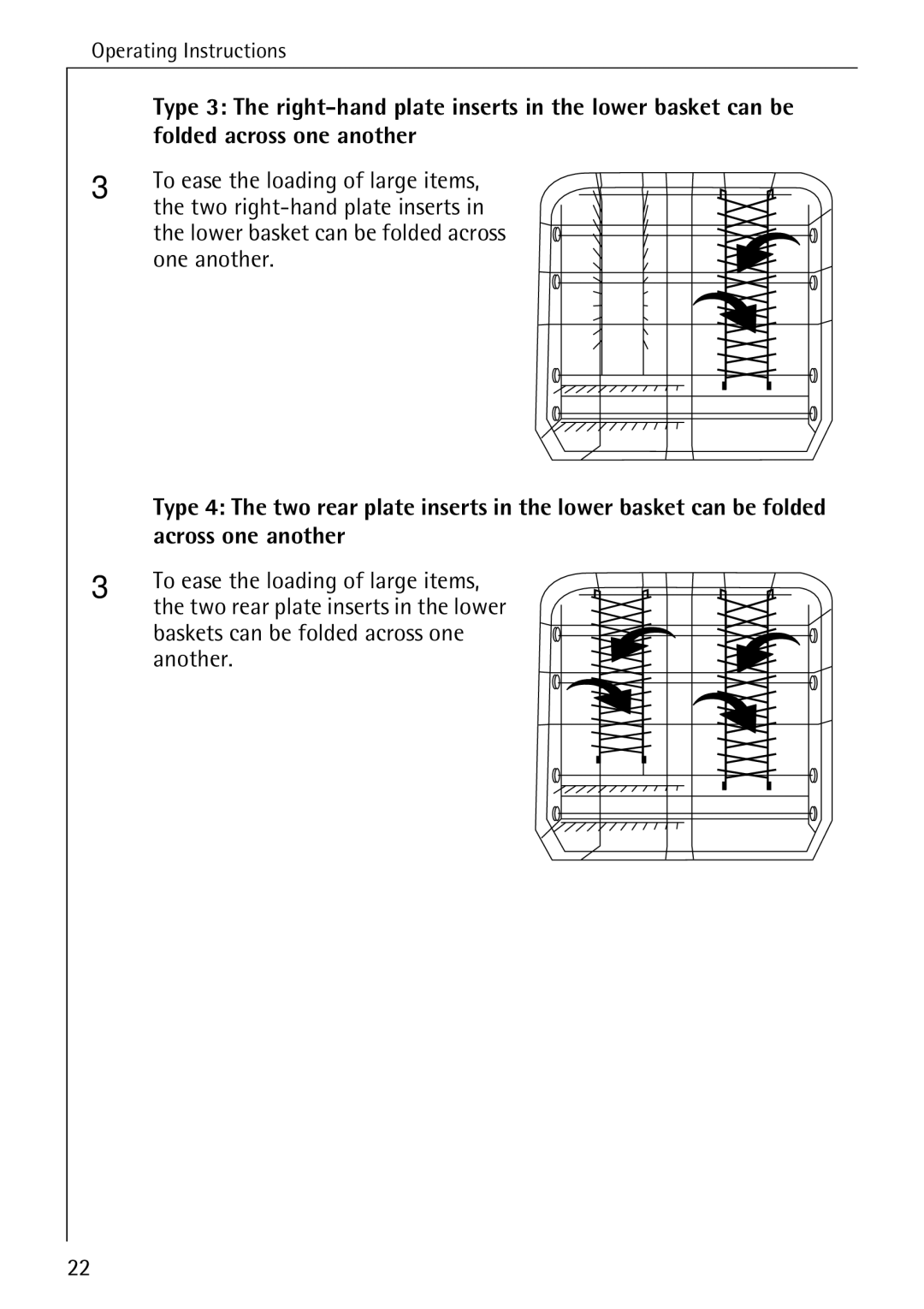 Electrolux 85050 VI manual Folded across one another, Across one another, Two rear plate inserts in the lower 