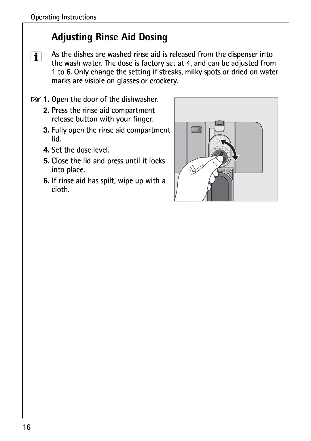 Electrolux 85050 VI manual Adjusting Rinse Aid Dosing 