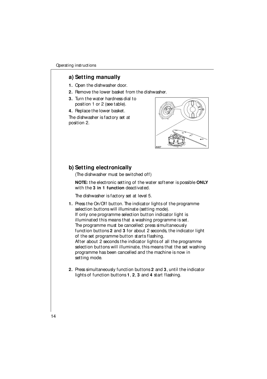 Electrolux 85480 VI Setting manually, Setting electronically 