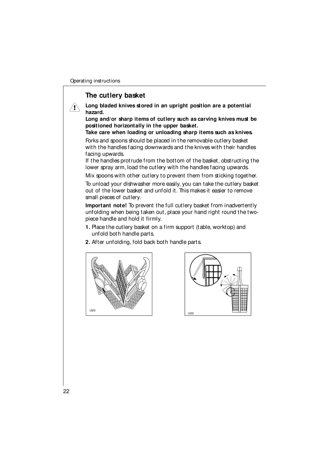 Electrolux 85480 VI manual Cutlery basket 