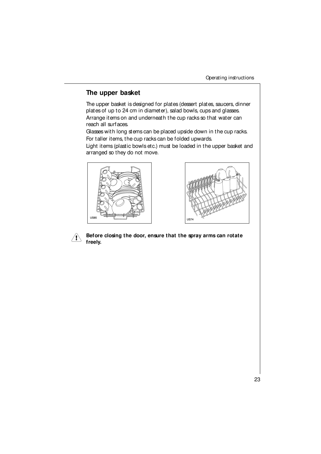 Electrolux 85480 VI manual Upper basket 