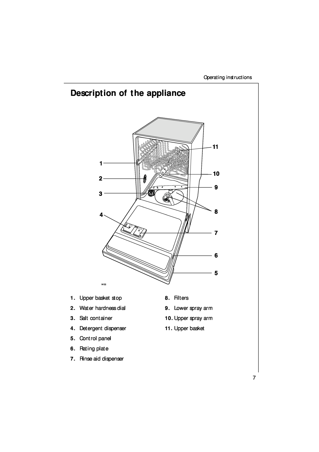 Electrolux 85480 VI manual Description of the appliance 