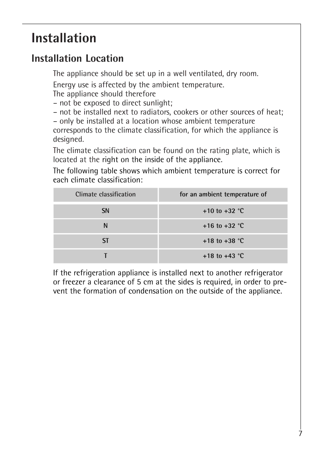 Electrolux 86000 i installation instructions Installation Location 