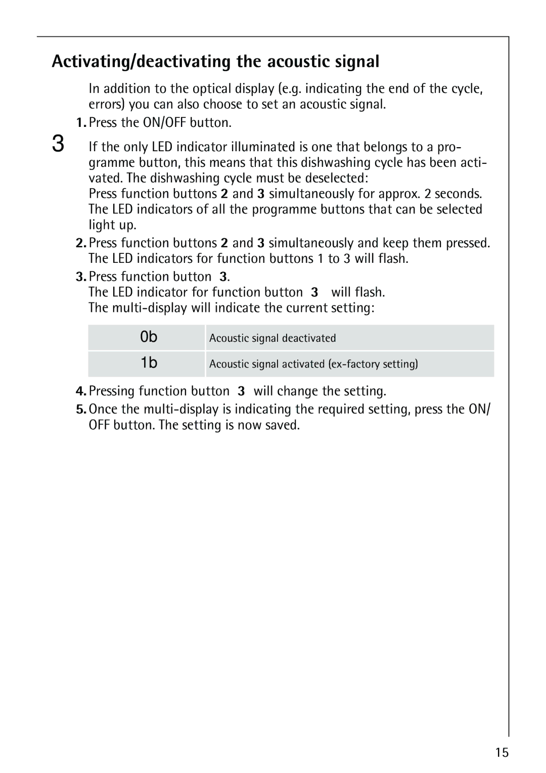 Electrolux 86070 VI manual Activating/deactivating the acoustic signal 