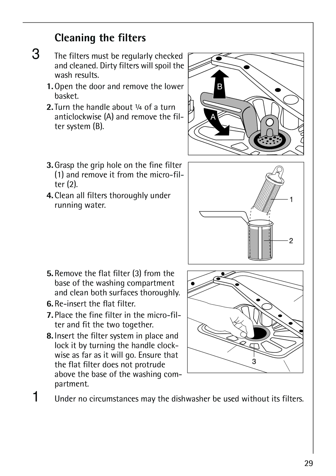 Electrolux 86070 VI manual Cleaning the filters 