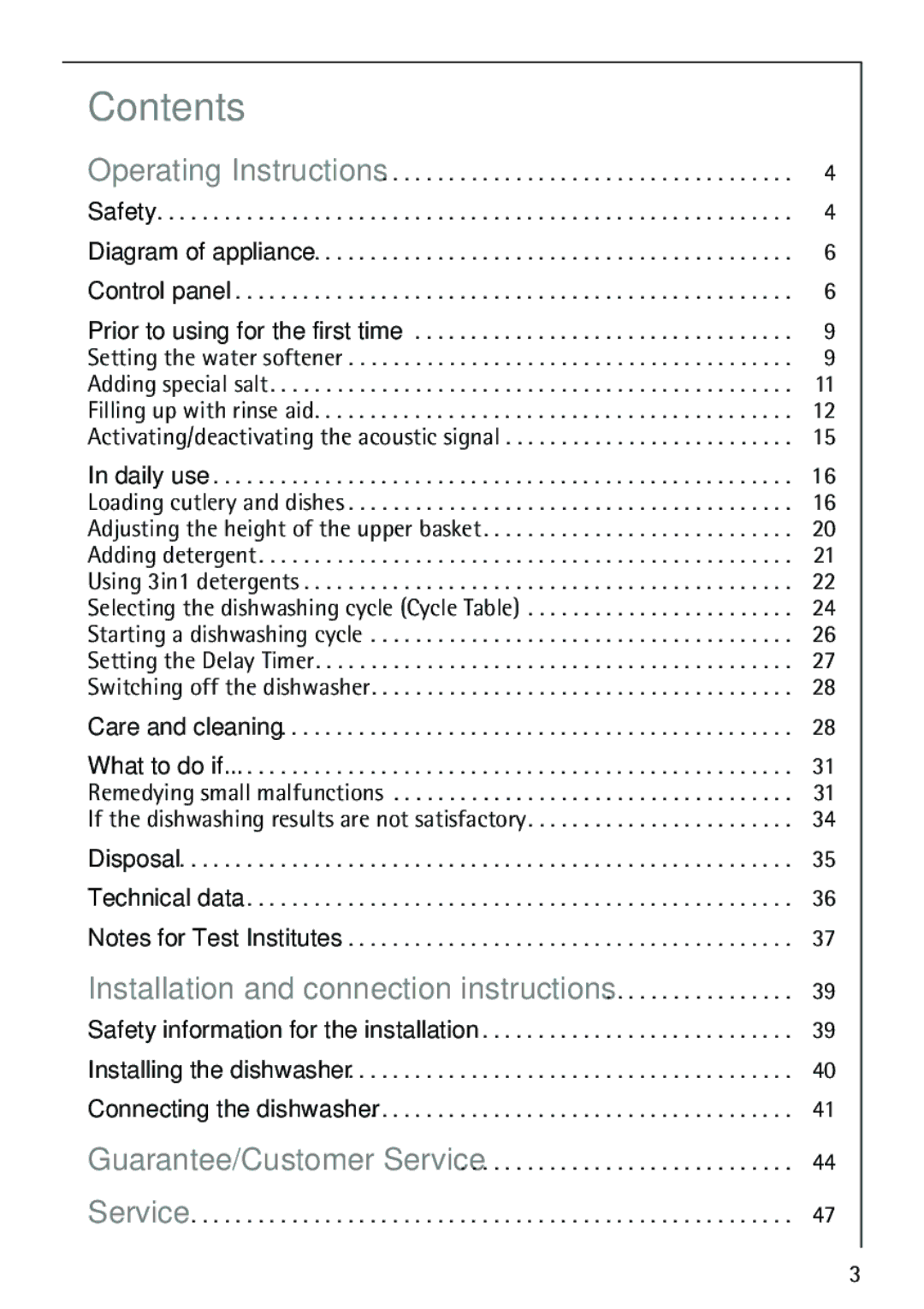 Electrolux 86070 VI manual Contents 