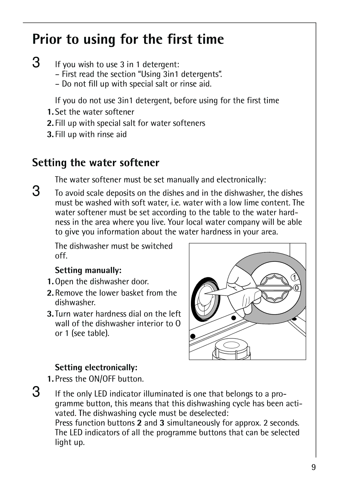 Electrolux 86070 VI Prior to using for the first time, Setting the water softener, Setting manually 