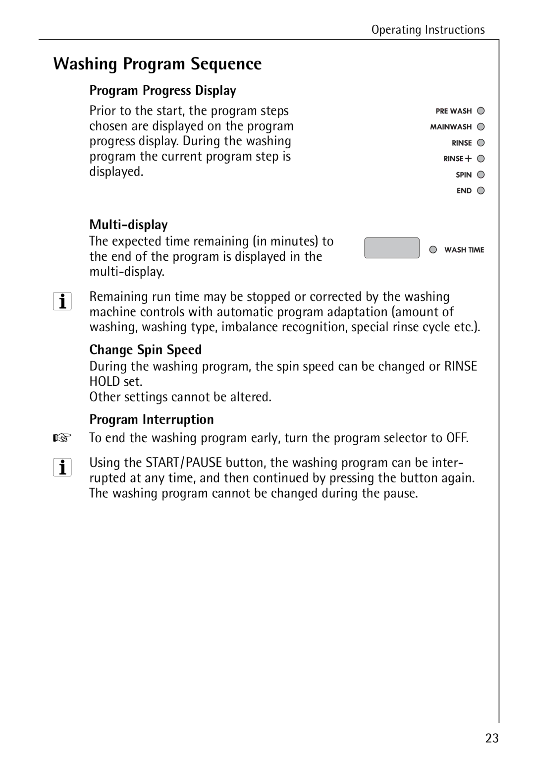 Electrolux 86720 manual Washing Program Sequence, Program Progress Display 