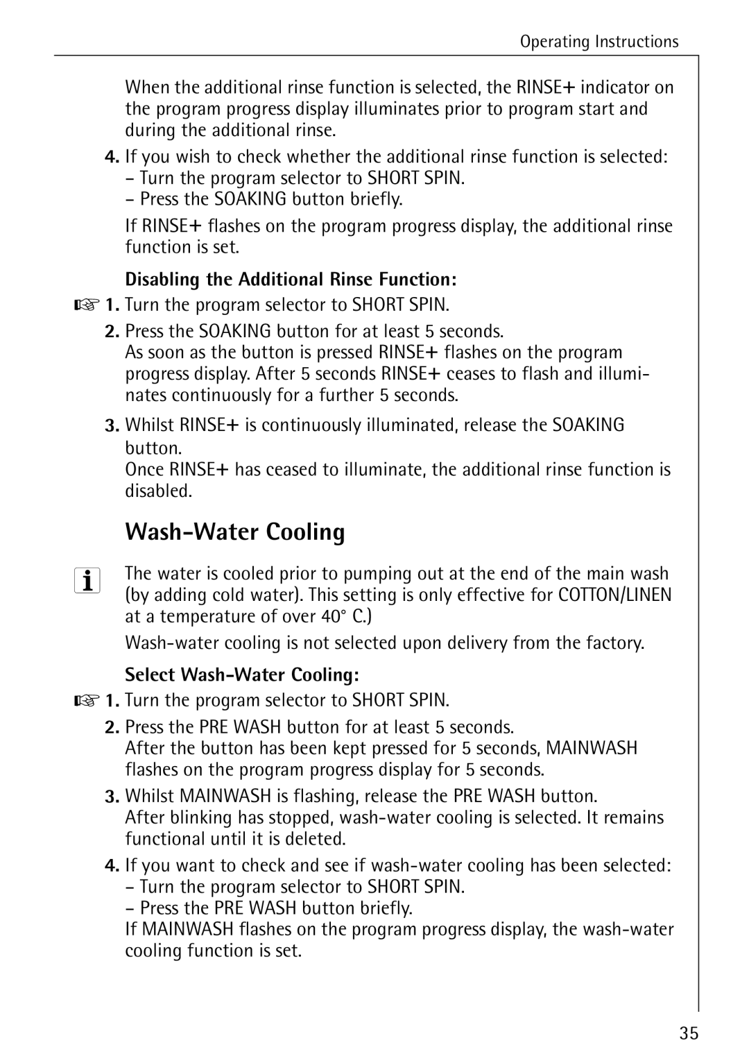 Electrolux 86720 manual Wash-Water Cooling 