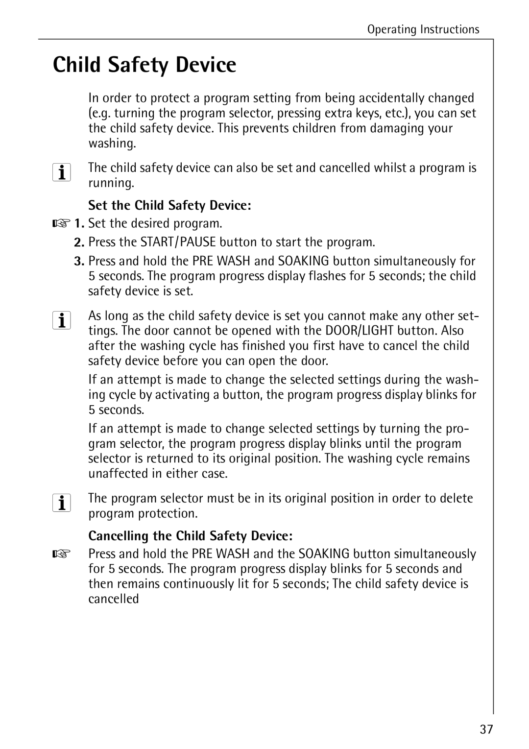 Electrolux 86720 manual Child Safety Device 