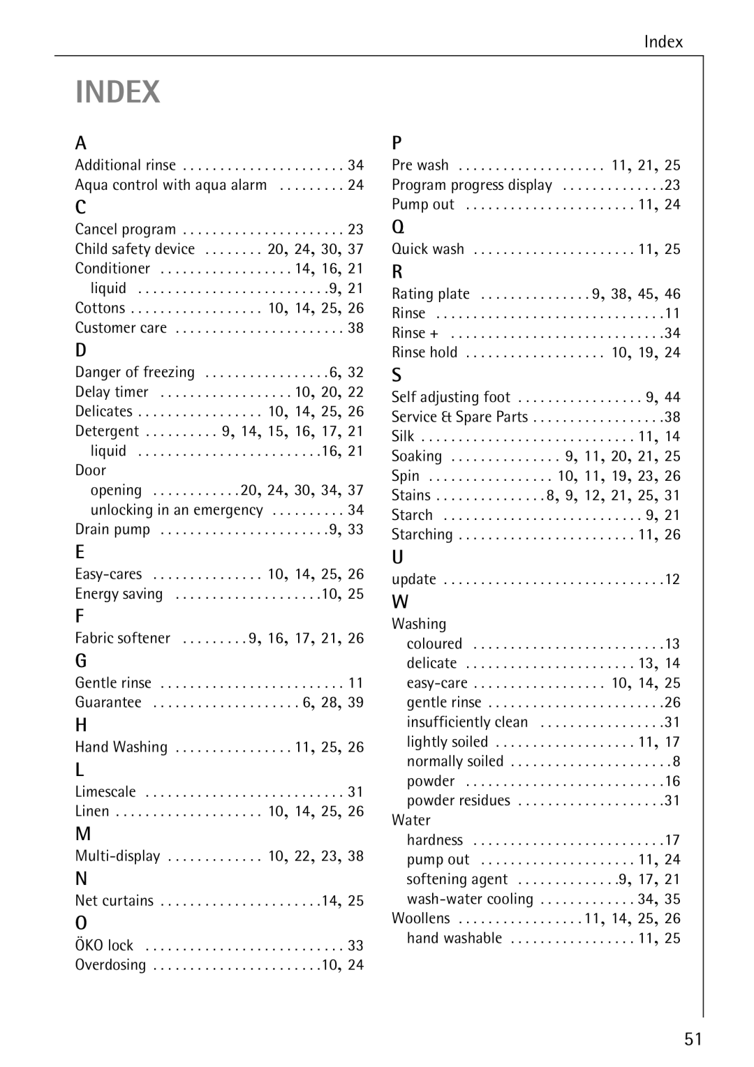 Electrolux 86720 manual Index 