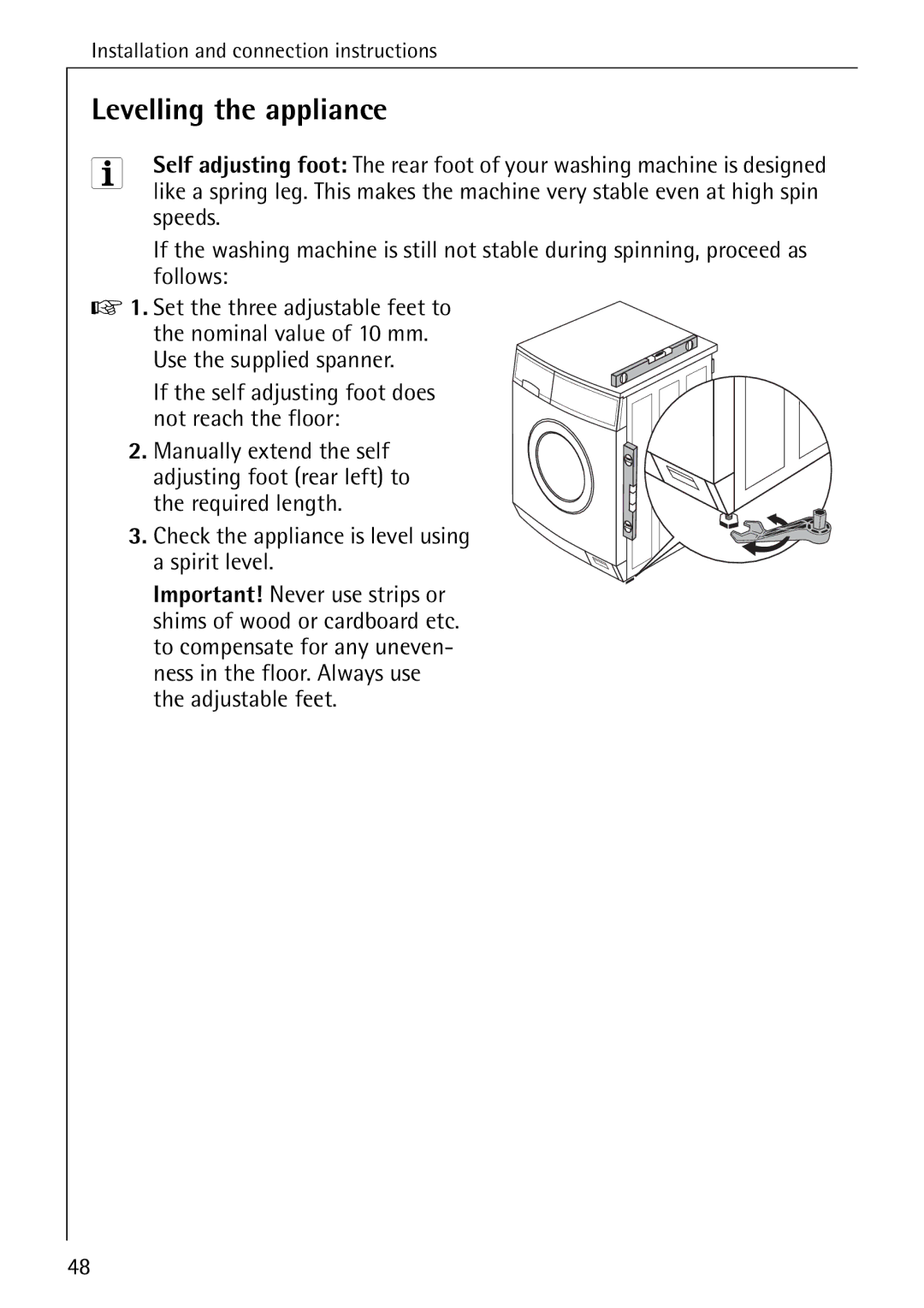 Electrolux 86741 manual Levelling the appliance 