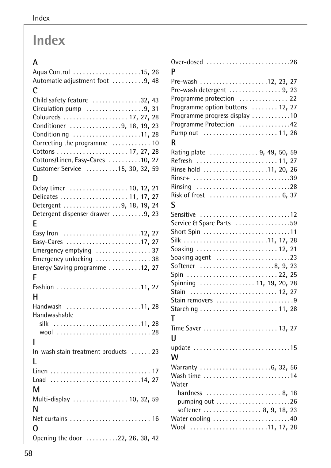 Electrolux 86741 manual Index 