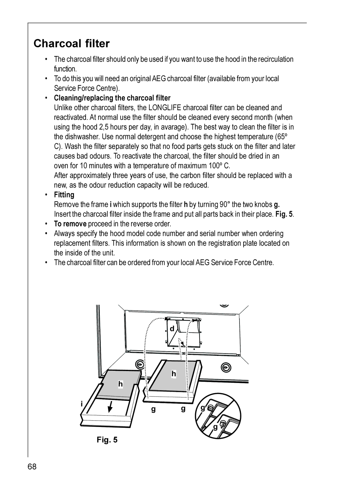 Electrolux 8820 installation instructions Charcoal filter 