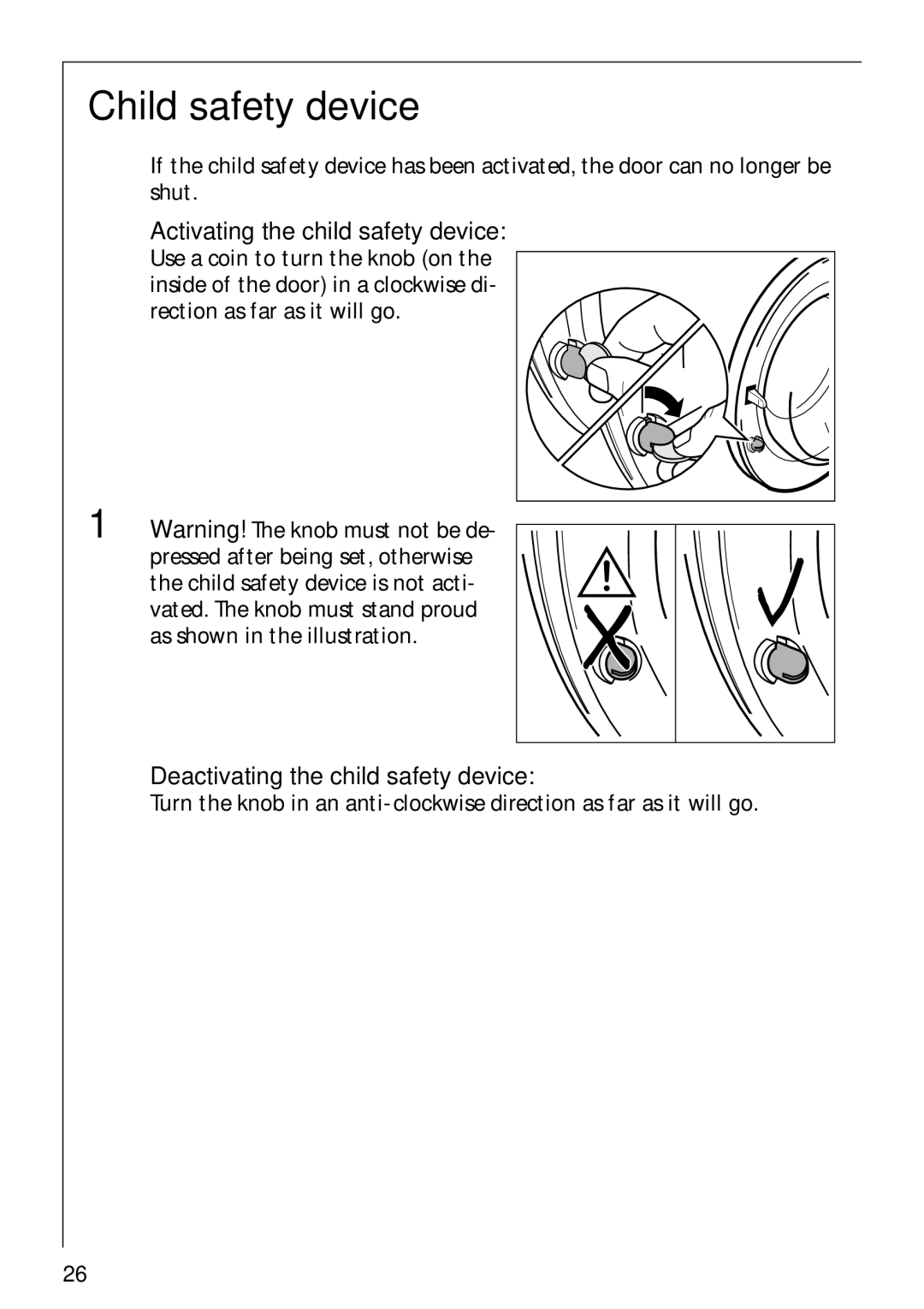 Electrolux 88810 manual Child safety device, Deactivating the child safety device 