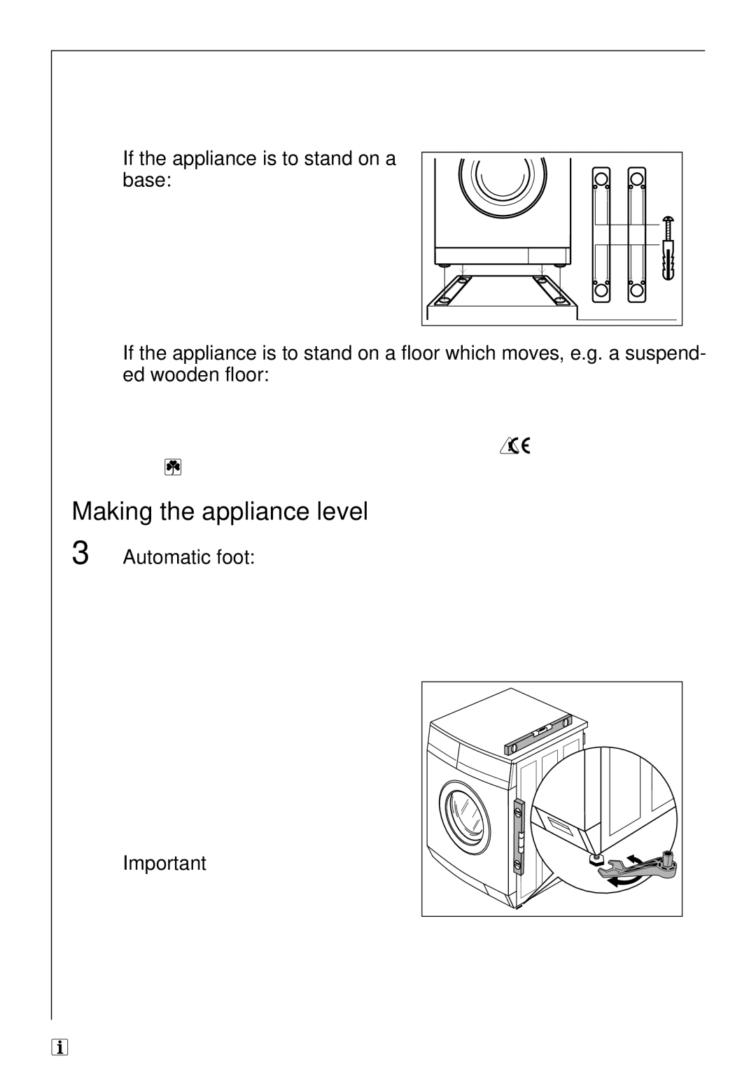 Electrolux 88810 manual Making the appliance level, If the appliance is to stand on a base 