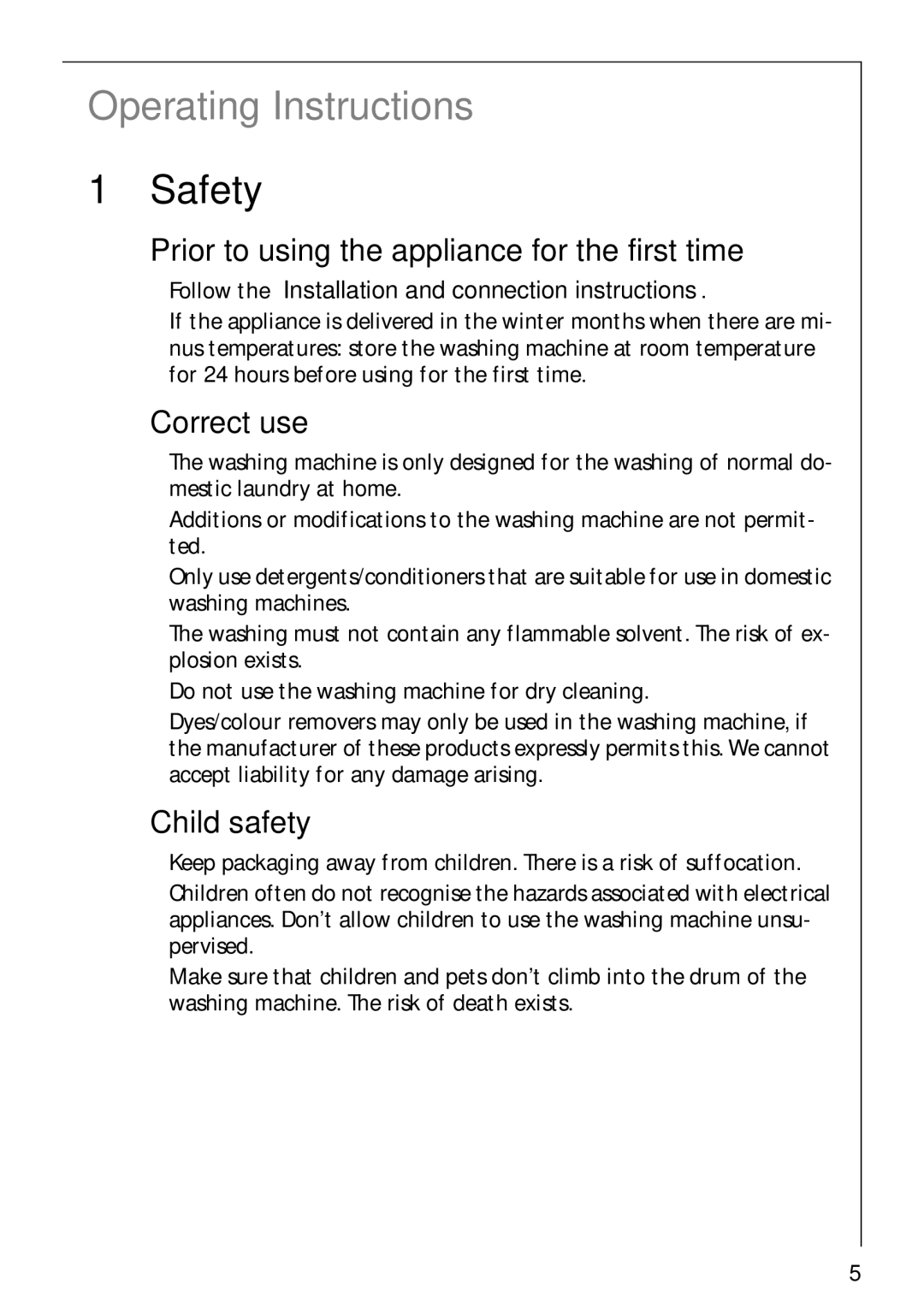 Electrolux 88810 manual Safety, Prior to using the appliance for the first time, Correct use, Child safety 