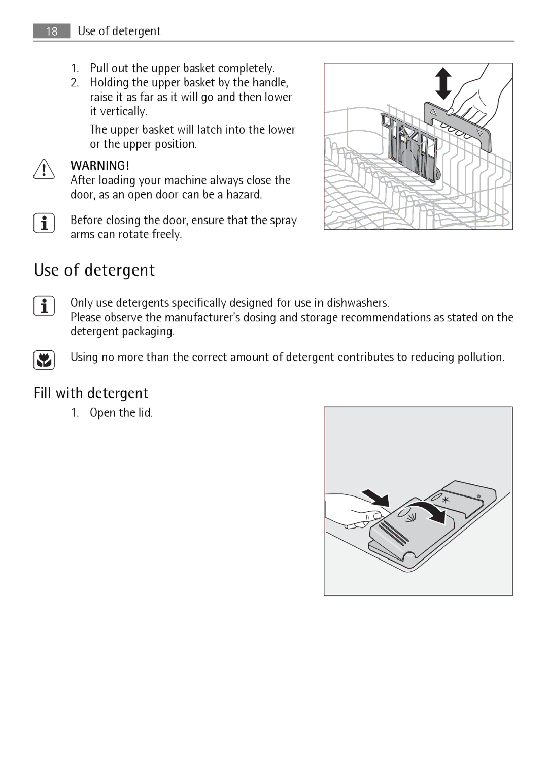 Electrolux 89020 I user manual Use of detergent, Fill with detergent, Open the lid 