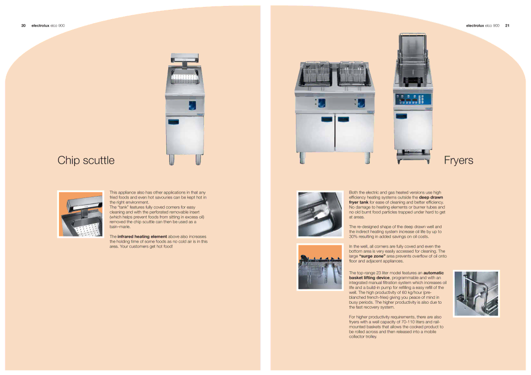 Electrolux 900 manual Chip scuttle, Fryers 