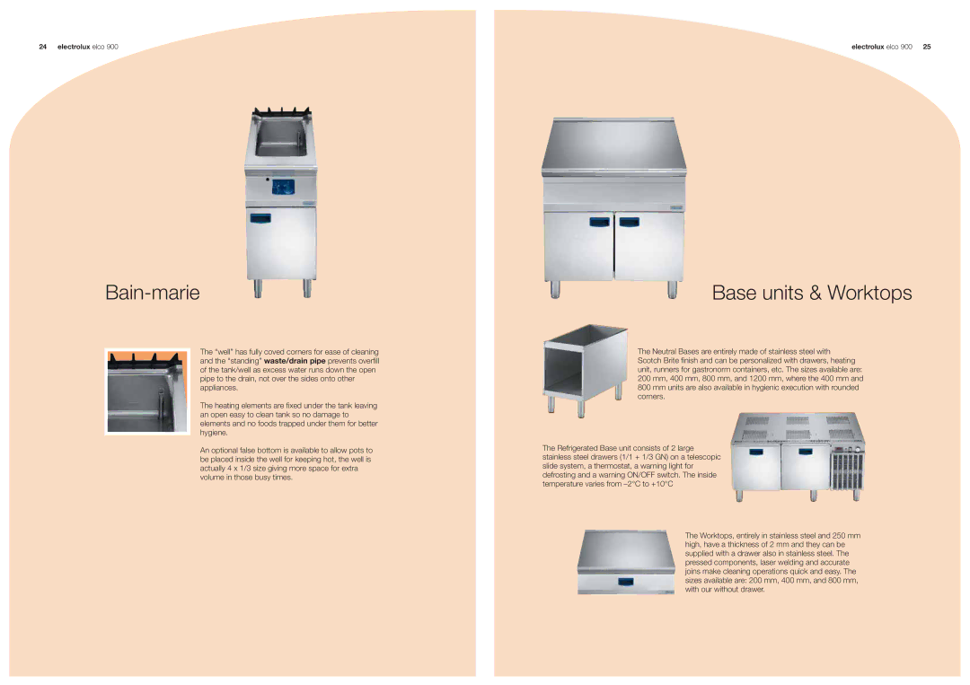 Electrolux 900 manual Bain-marie, Base units & Worktops 