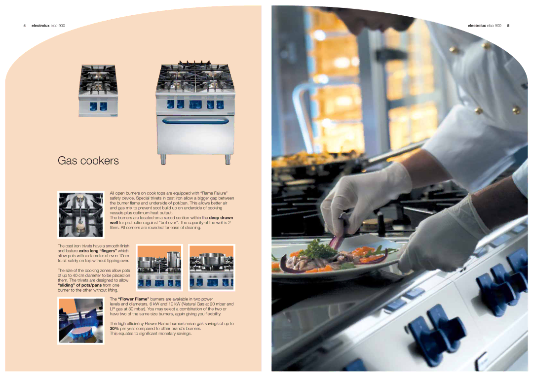 Electrolux 900 manual Gas cookers, Flower Flame burners are available in two power 