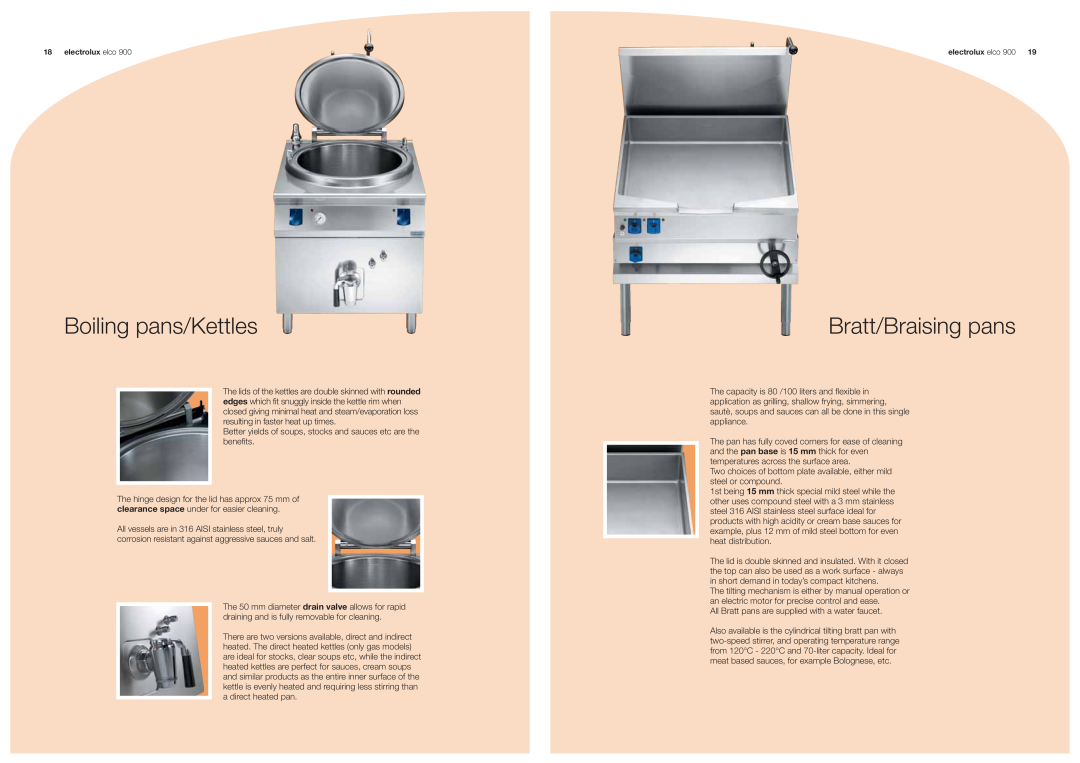 Electrolux 900 manual Boiling pans/Kettles, Bratt/Braising pans 