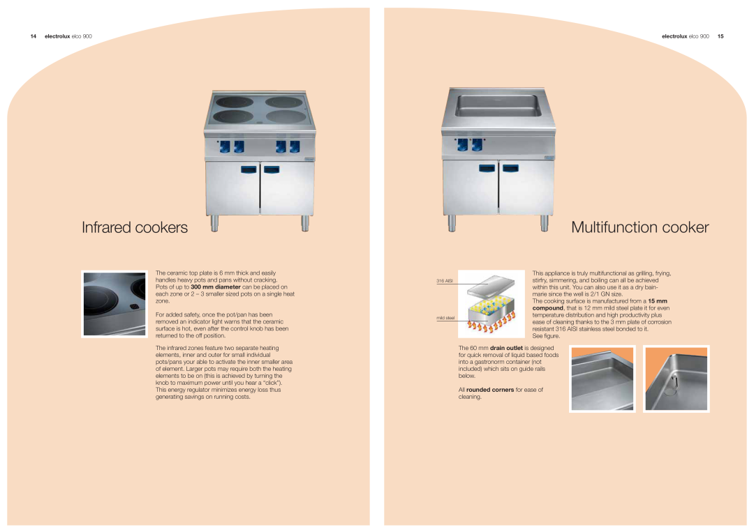 Electrolux 900 manual Infrared cookers, Multifunction cooker, All rounded corners for ease of cleaning 