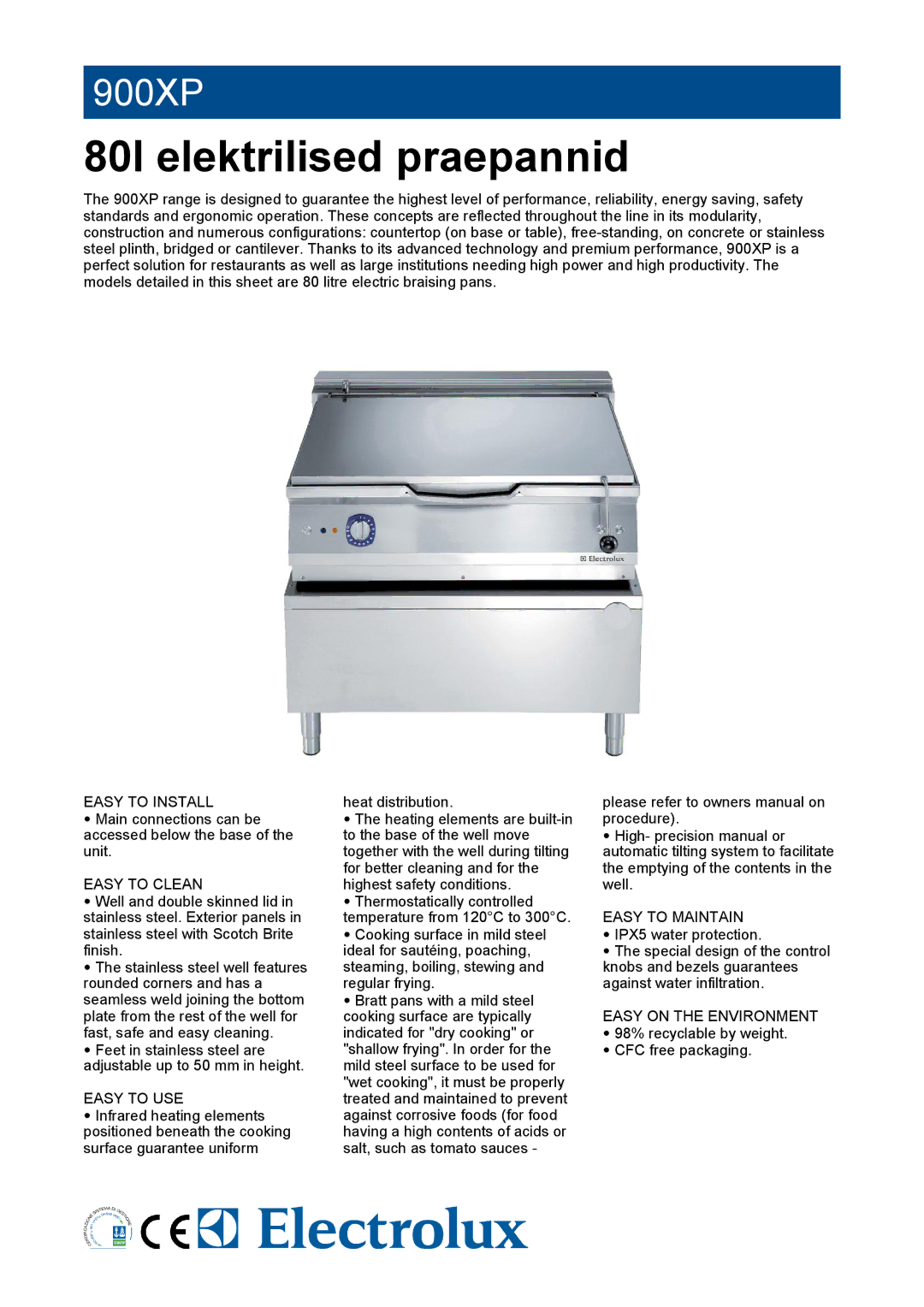 Electrolux 900XP owner manual 80l elektrilised praepannid 