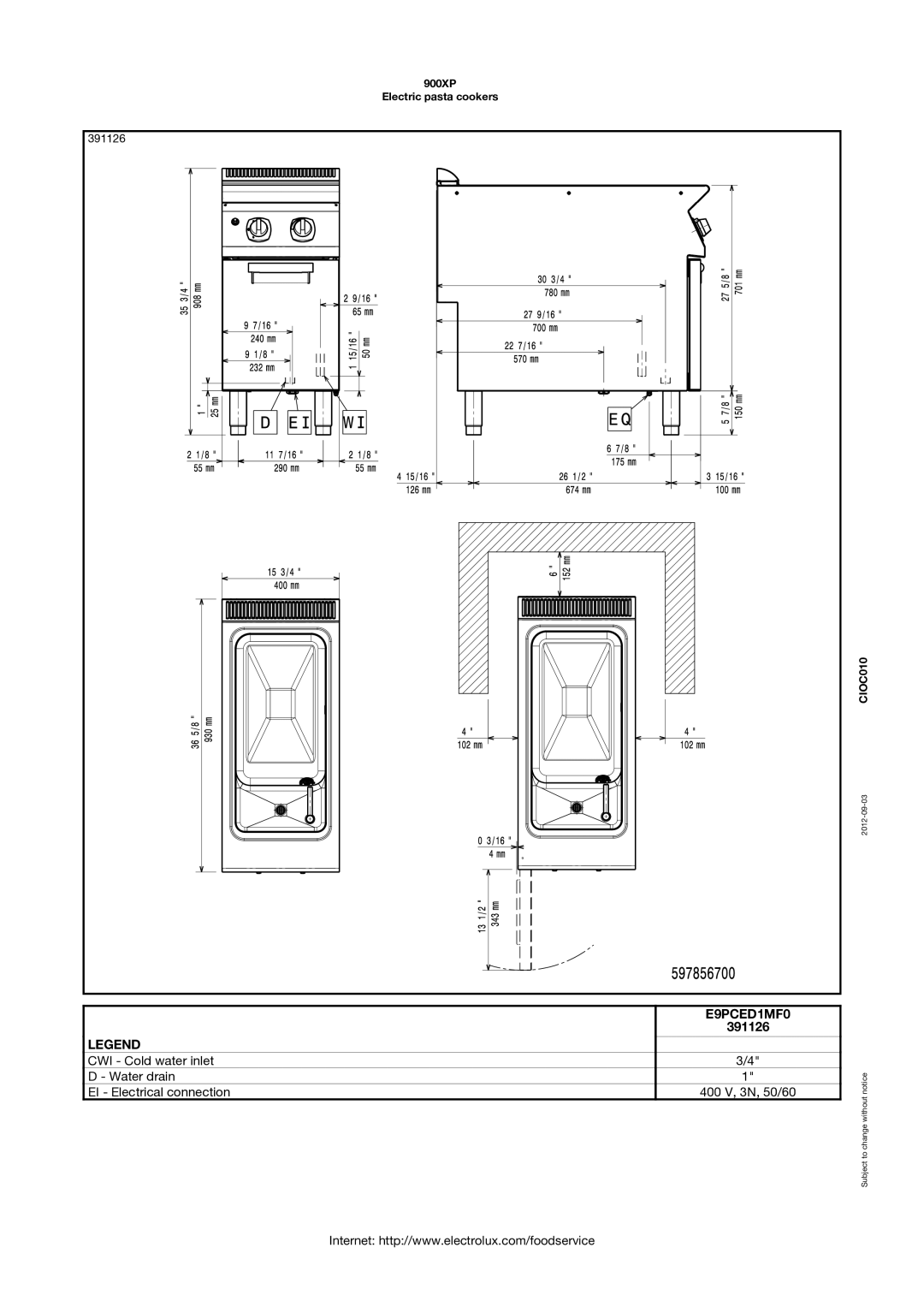 Electrolux 900XP manual E9PCED1MF0, 391126 