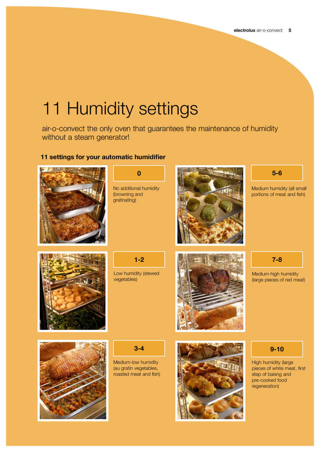 Electrolux 922016, 922073, 922070, 881007 manual Humidity settings, Settings for your automatic humidifier 