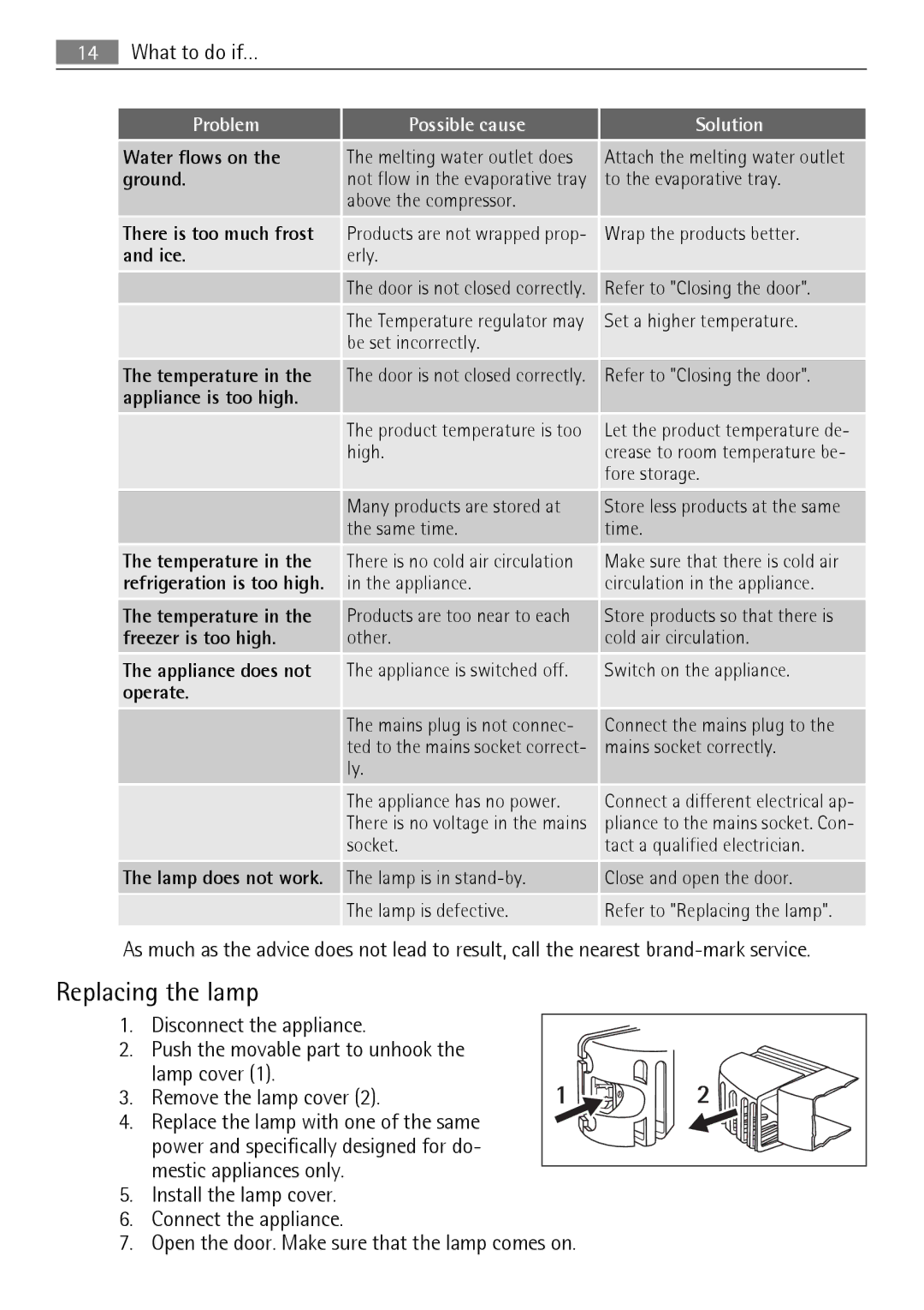 Electrolux 210621236-11052010, 925033134, S75348KG5 user manual Replacing the lamp, Ice 