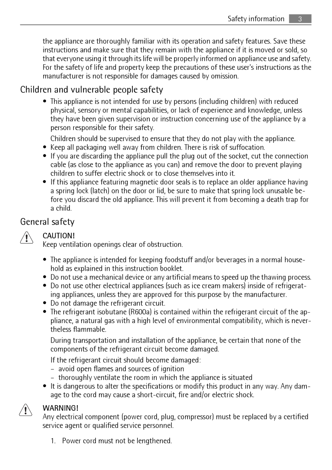 Electrolux 925033134, S75348KG5 user manual Children and vulnerable people safety, General safety, Safety information 