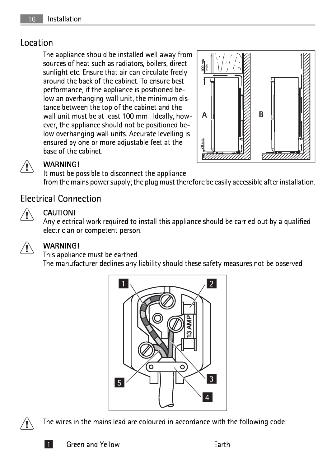 Electrolux S75348KG5 Location, Electrical Connection, Installation, It must be possible to disconnect the appliance 