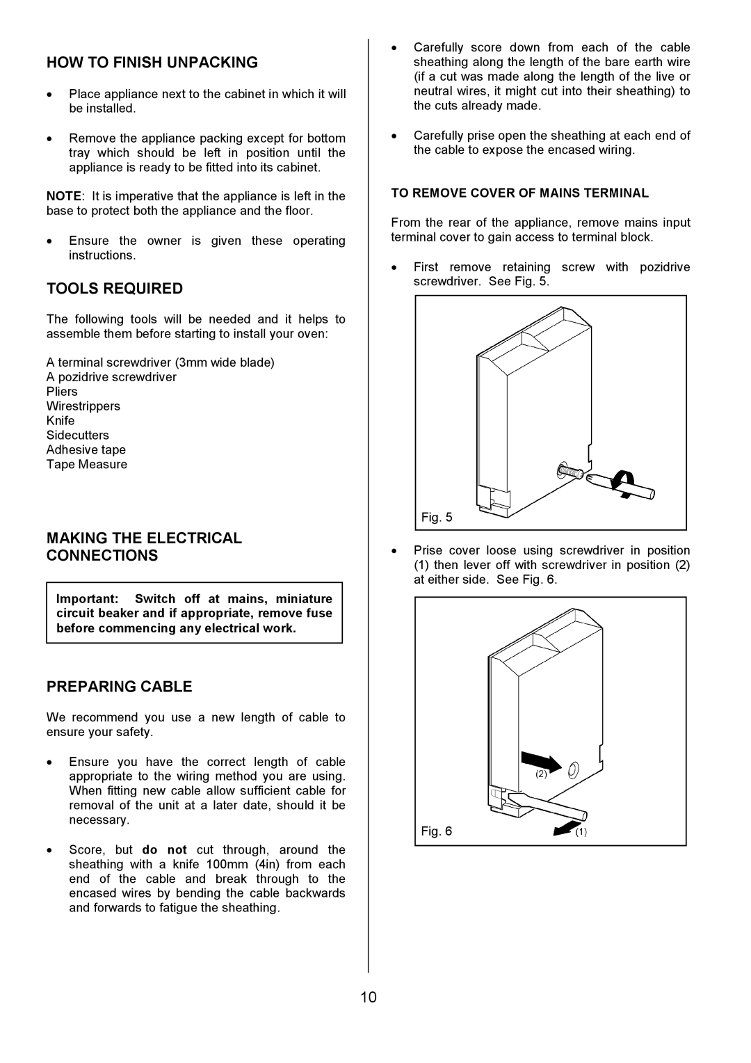 Electrolux 949, 948 manual HOW to Finish Unpacking, Tools Required, Making the Electrical Connections, Preparing Cable 