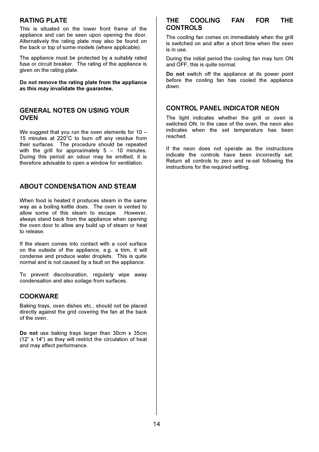 Electrolux 949, 948 manual Rating Plate, General Notes on Using Your Oven, About Condensation and Steam, Cookware 