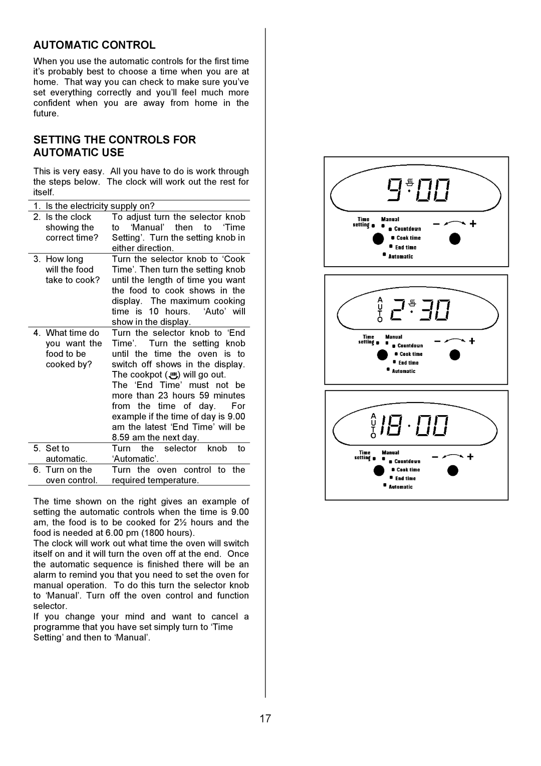 Electrolux 948, 949 manual Automatic Control, Setting the Controls for Automatic USE 