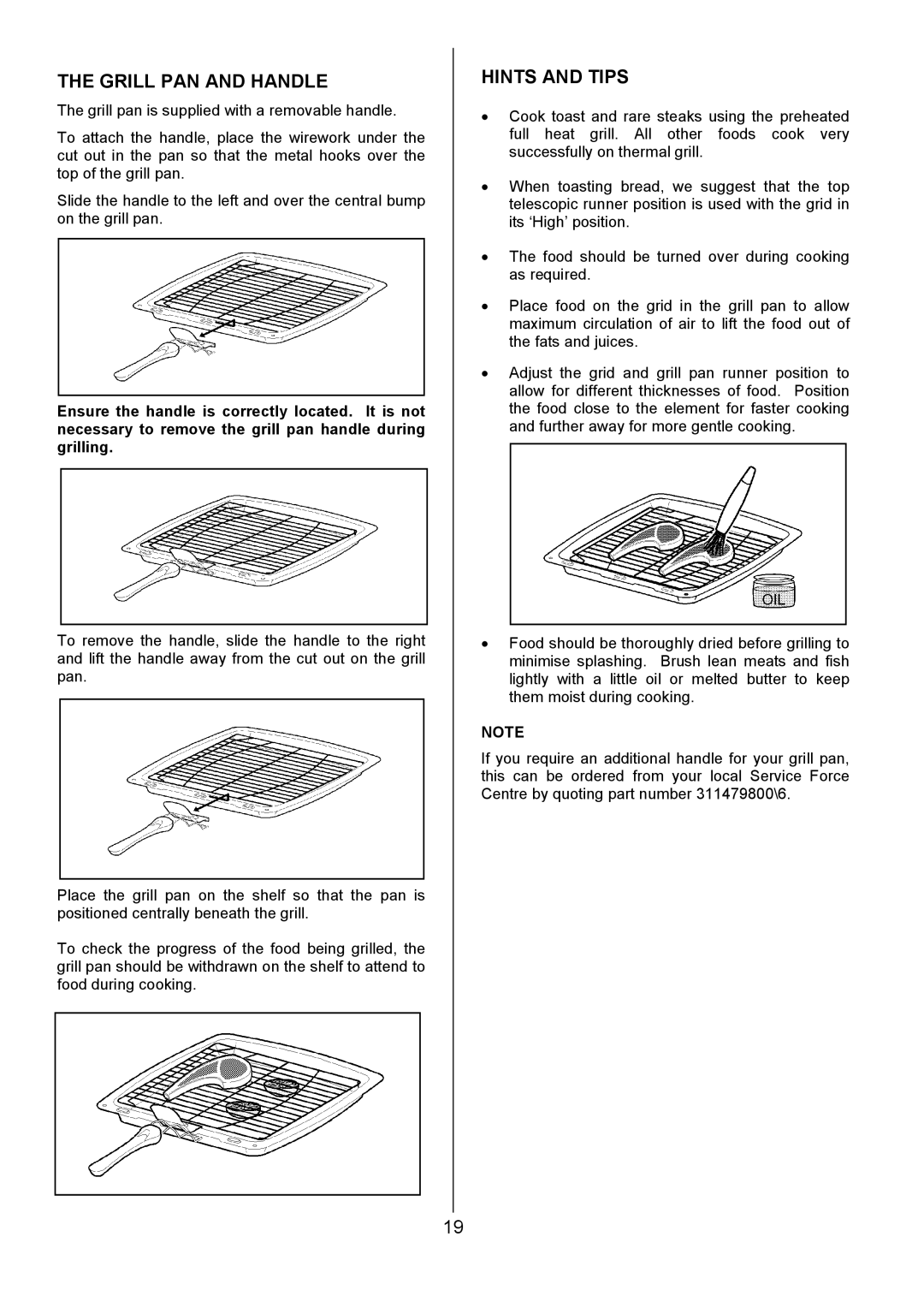 Electrolux 948, 949 manual Grill PAN and Handle, Hints and Tips 