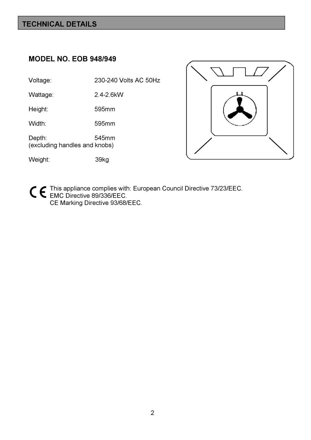 Electrolux manual Technical Details, Model NO. EOB 948/949 