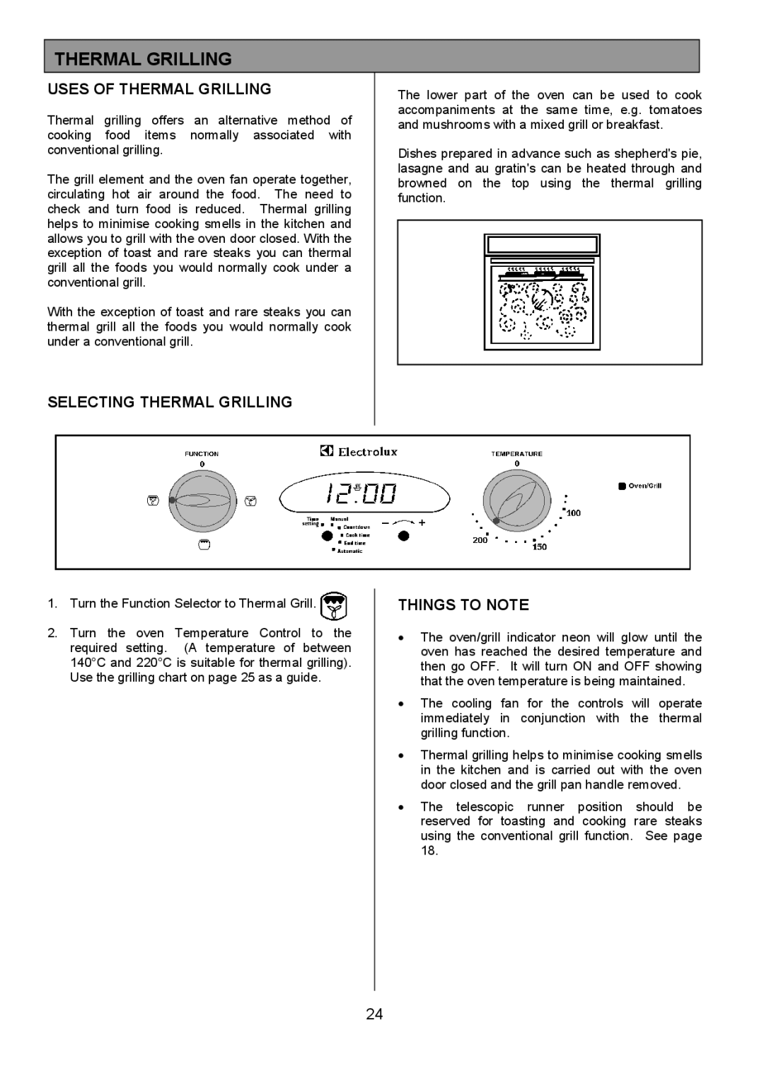 Electrolux 949, 948 manual Uses of Thermal Grilling, Selecting Thermal Grilling 