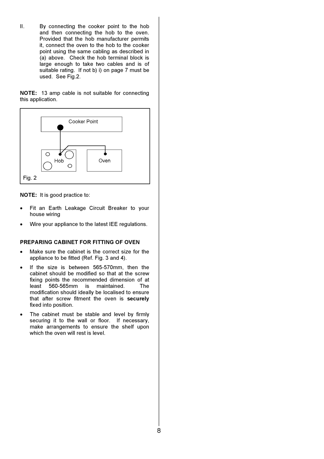 Electrolux 949, 948 manual Preparing Cabinet for Fitting of Oven 