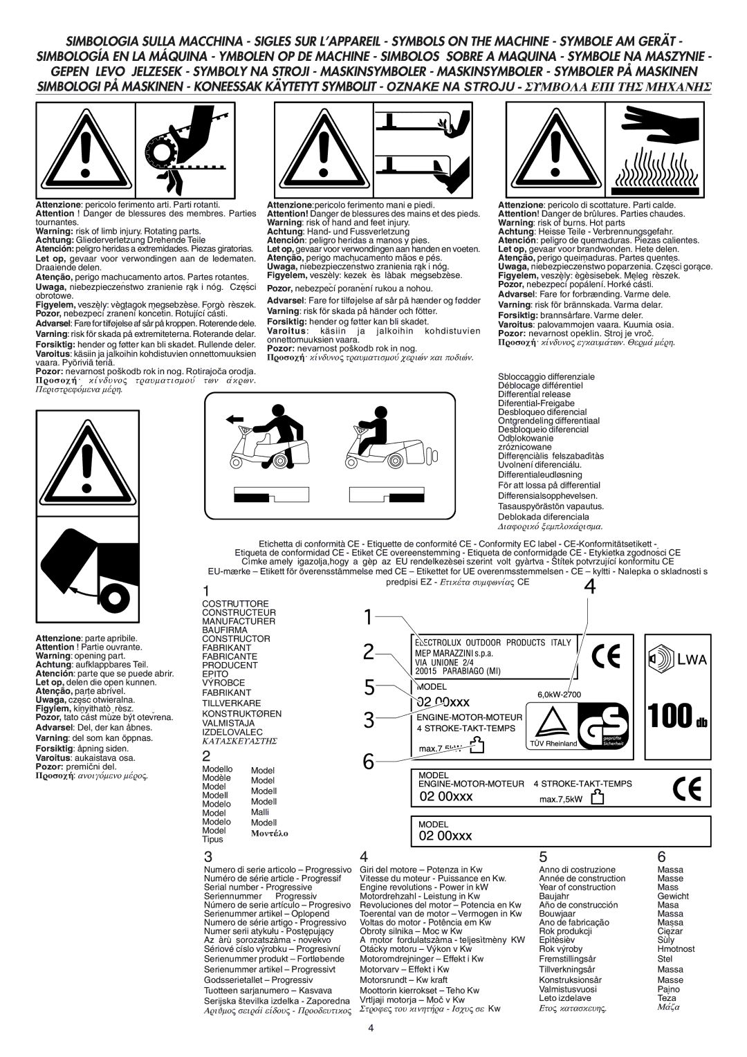 Electrolux 95387831900, 125H instruction manual Costruttore Constructeur Manufacturer 