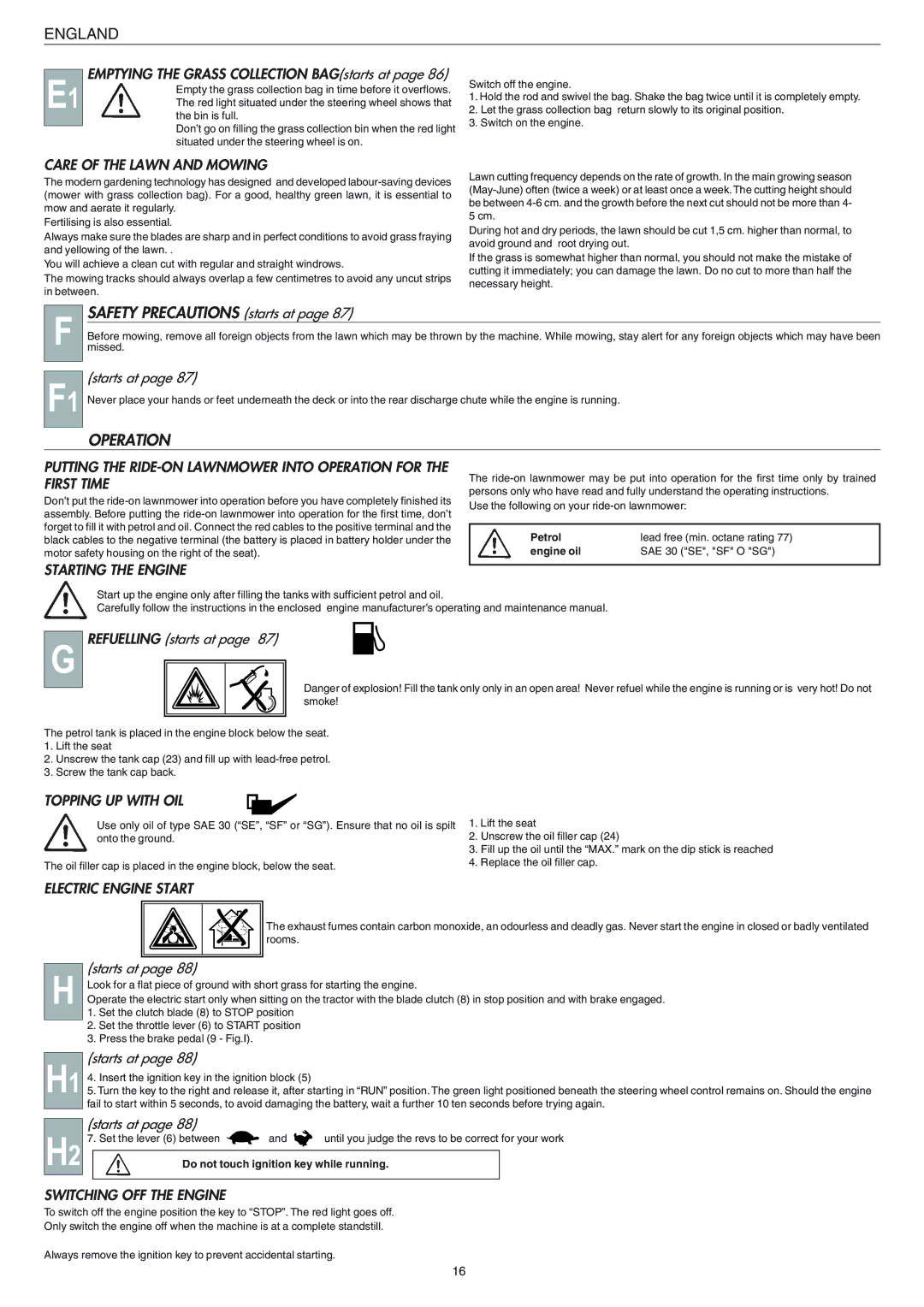 Electrolux 95387831900, 125H instruction manual Operation 