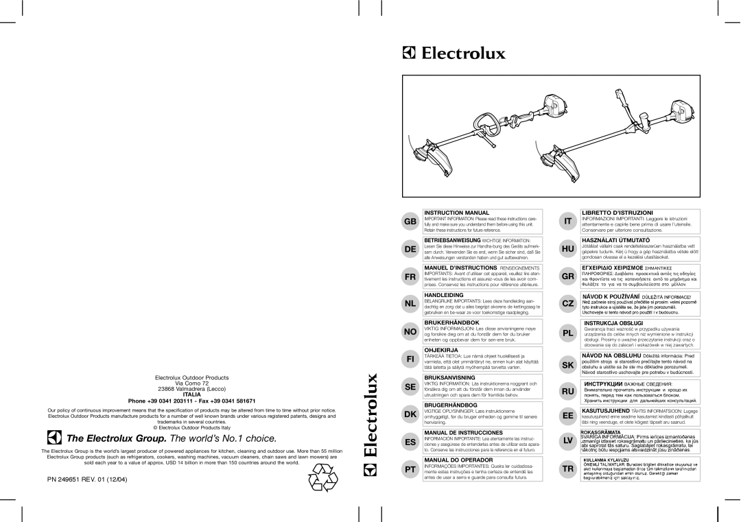 Electrolux 4730X Pro, 95390043800, 3325, 4330X Pro, 3425 instruction manual The Electrolux Group. The world’s No.1 choice 