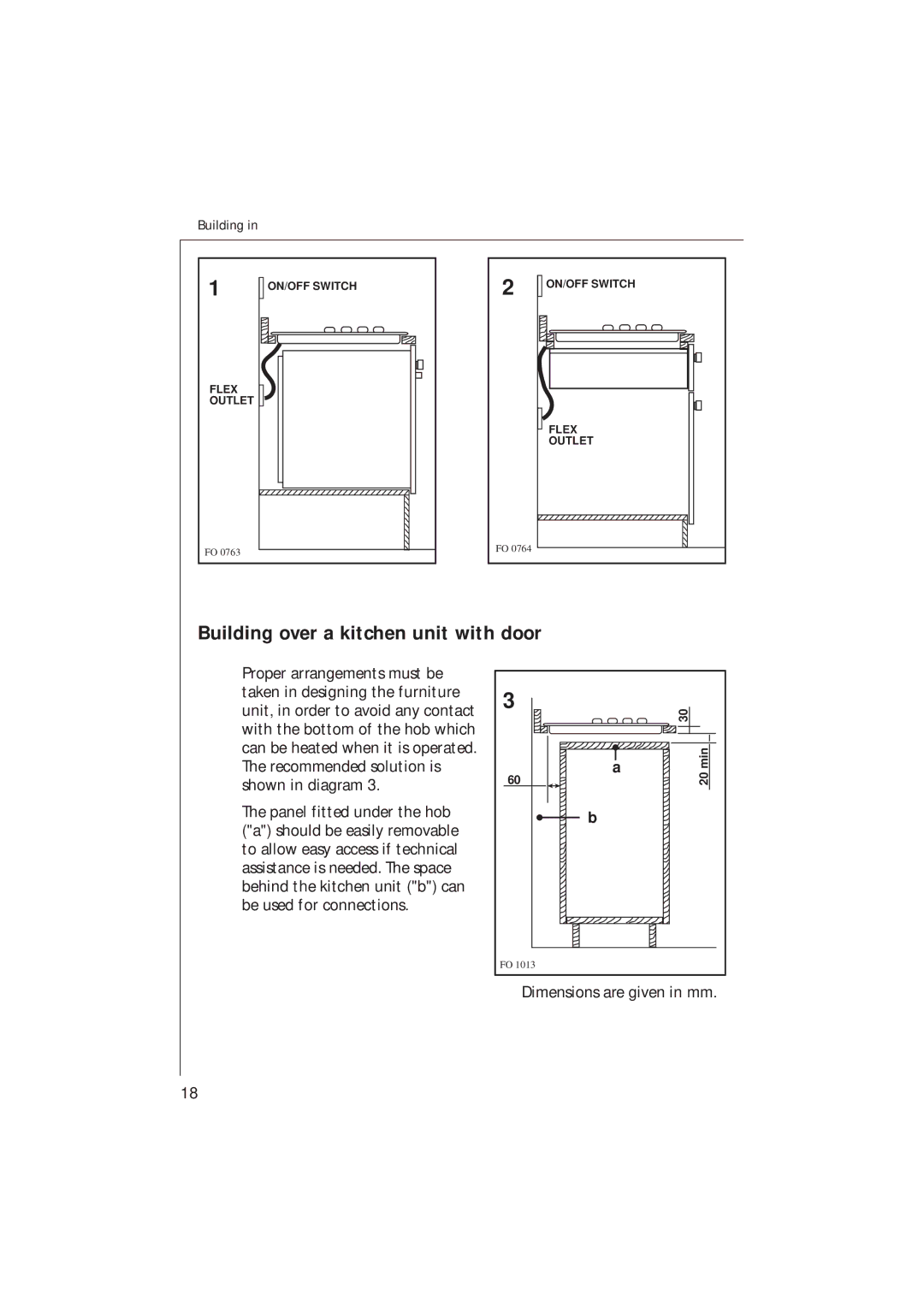 Electrolux 95601 G, 95602 G, 95604 G, 95600 G installation instructions Building over a kitchen unit with door 