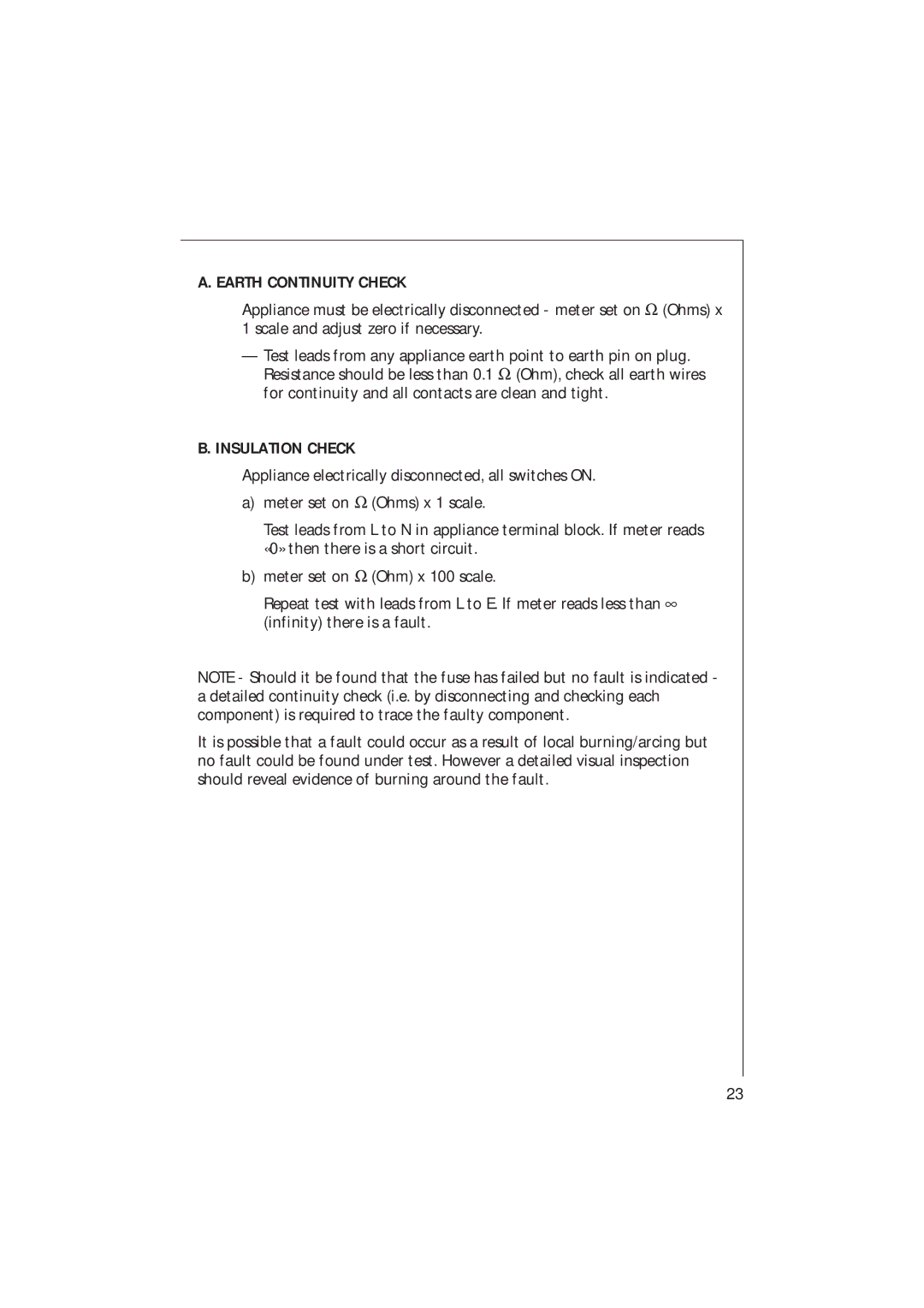 Electrolux 95600 G, 95602 G, 95604 G, 95601 G installation instructions Earth Continuity Check 