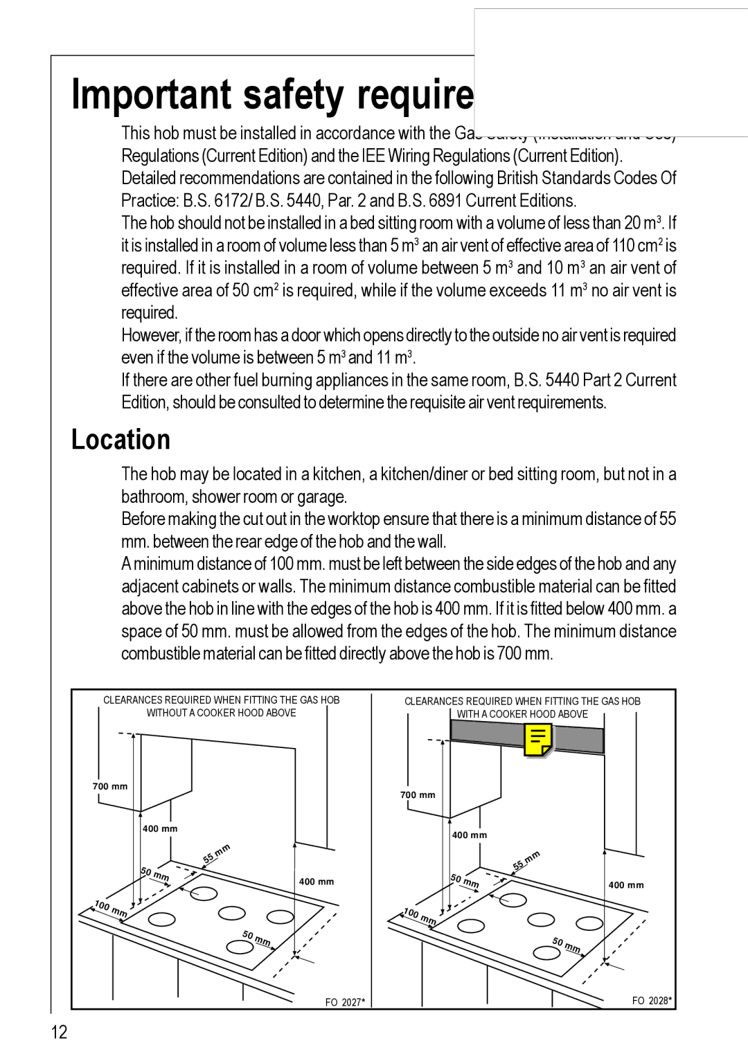 Electrolux 95752 G manual Important safety requirements, Location 